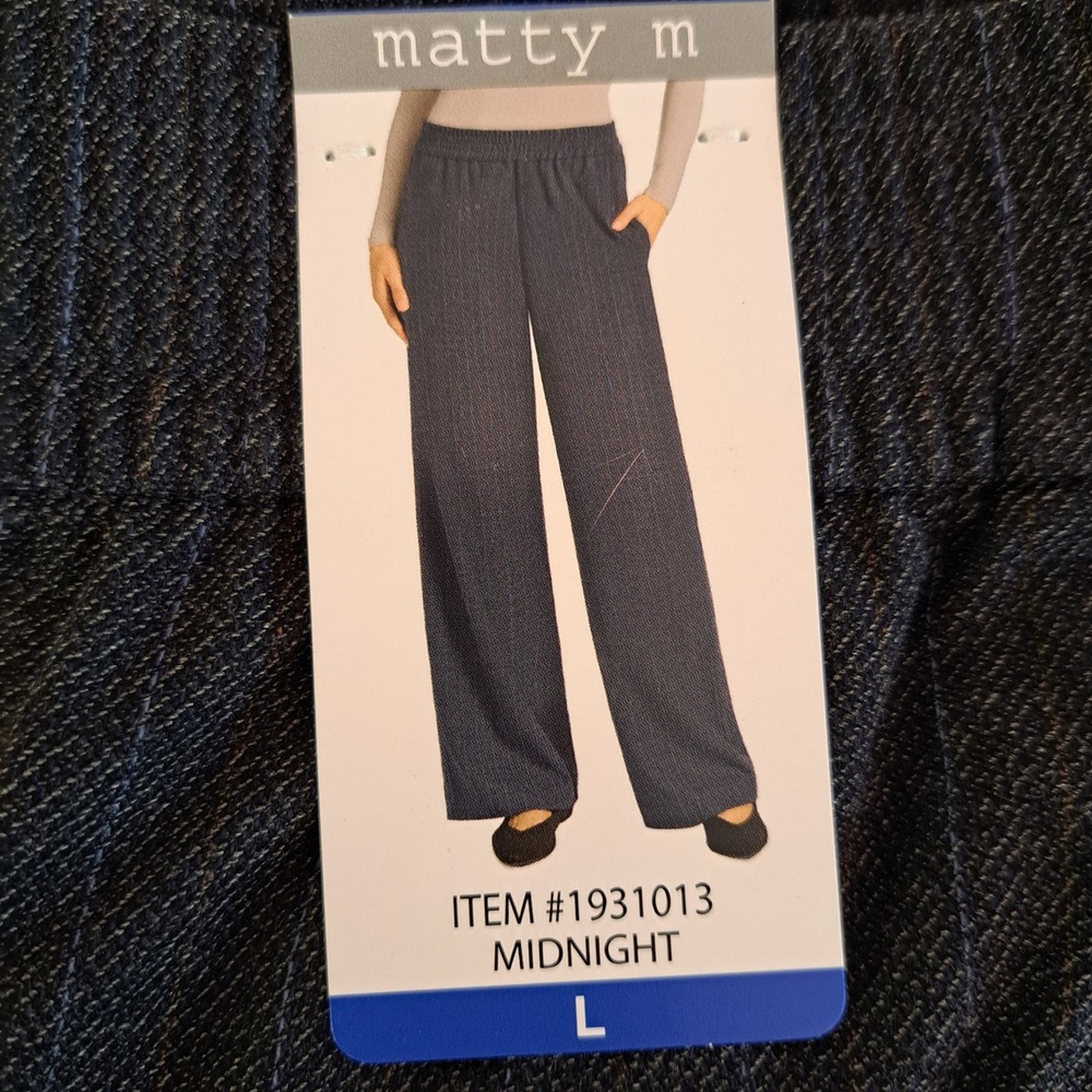 Matty M Wide Leg Pants Women Large Midnight NWT Pinstripe Pull-On 903-100-B11‎